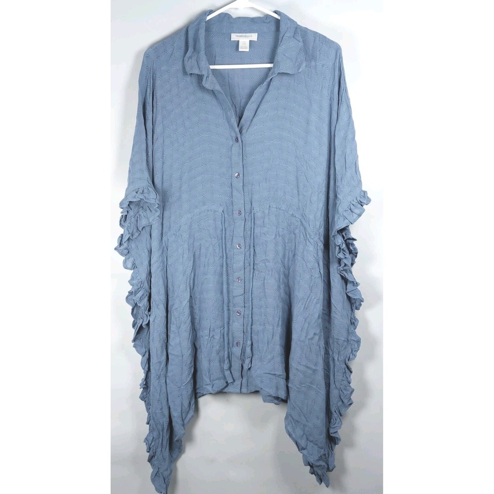Motherhood Maternity‎ Sheer Chambray Button Up Drapey Top Slate Blue Size Large